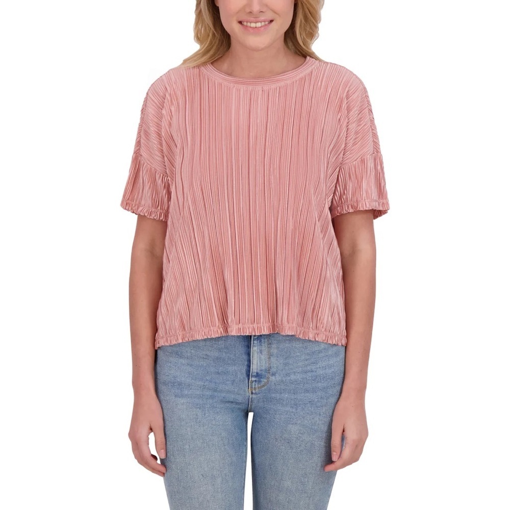 Andrew Marc Women’s Pink Plisse Short Sleeve Top, Size L